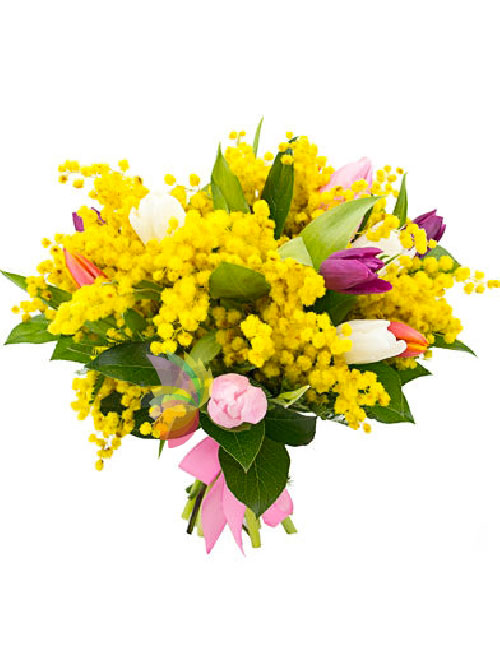 Bouquet misto colorato con mimosa